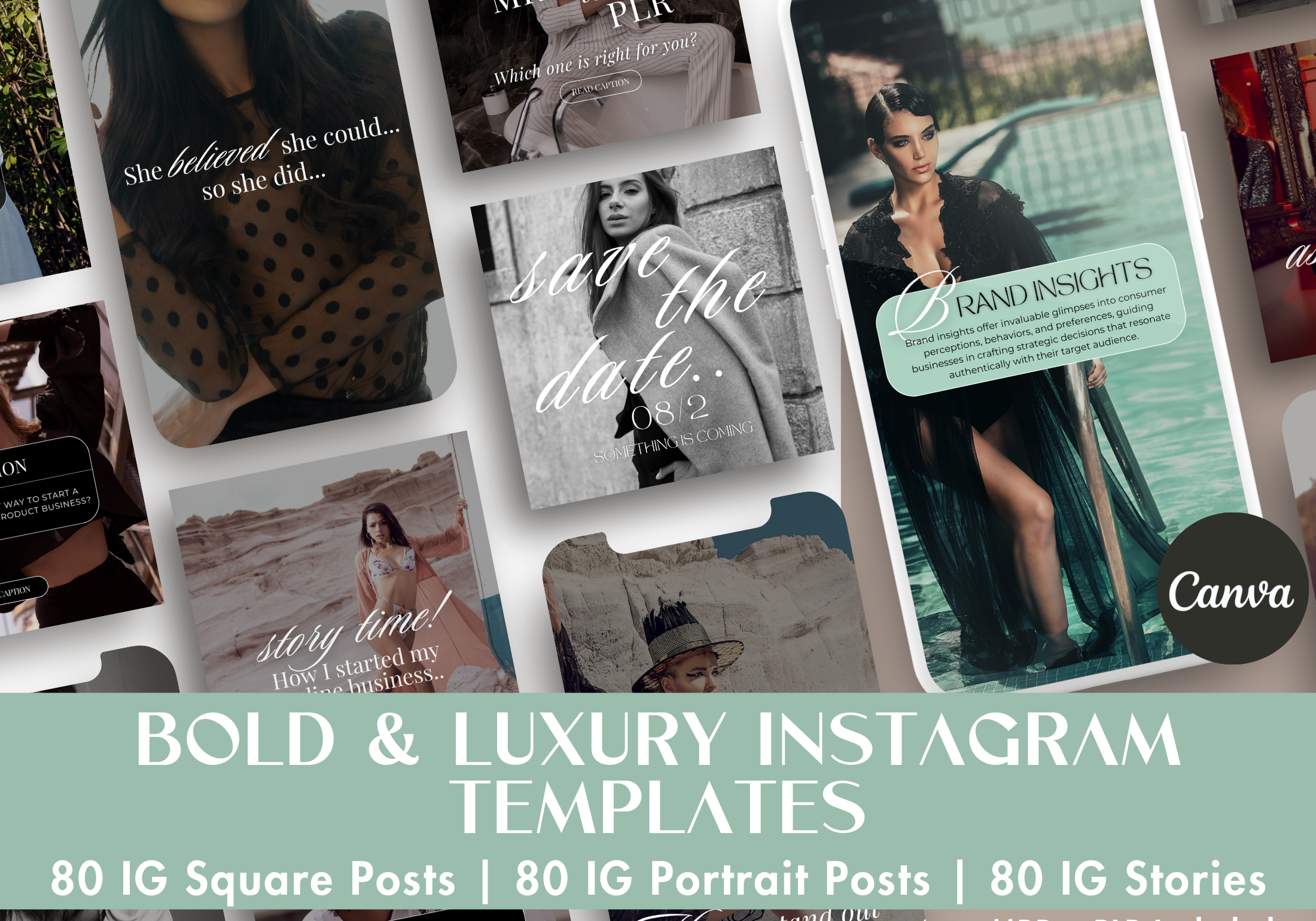 Bold & Luxury Instagram Templates - Main image featuring a variety of Instagram post and story templates, showcasing elegant and stylish designs.