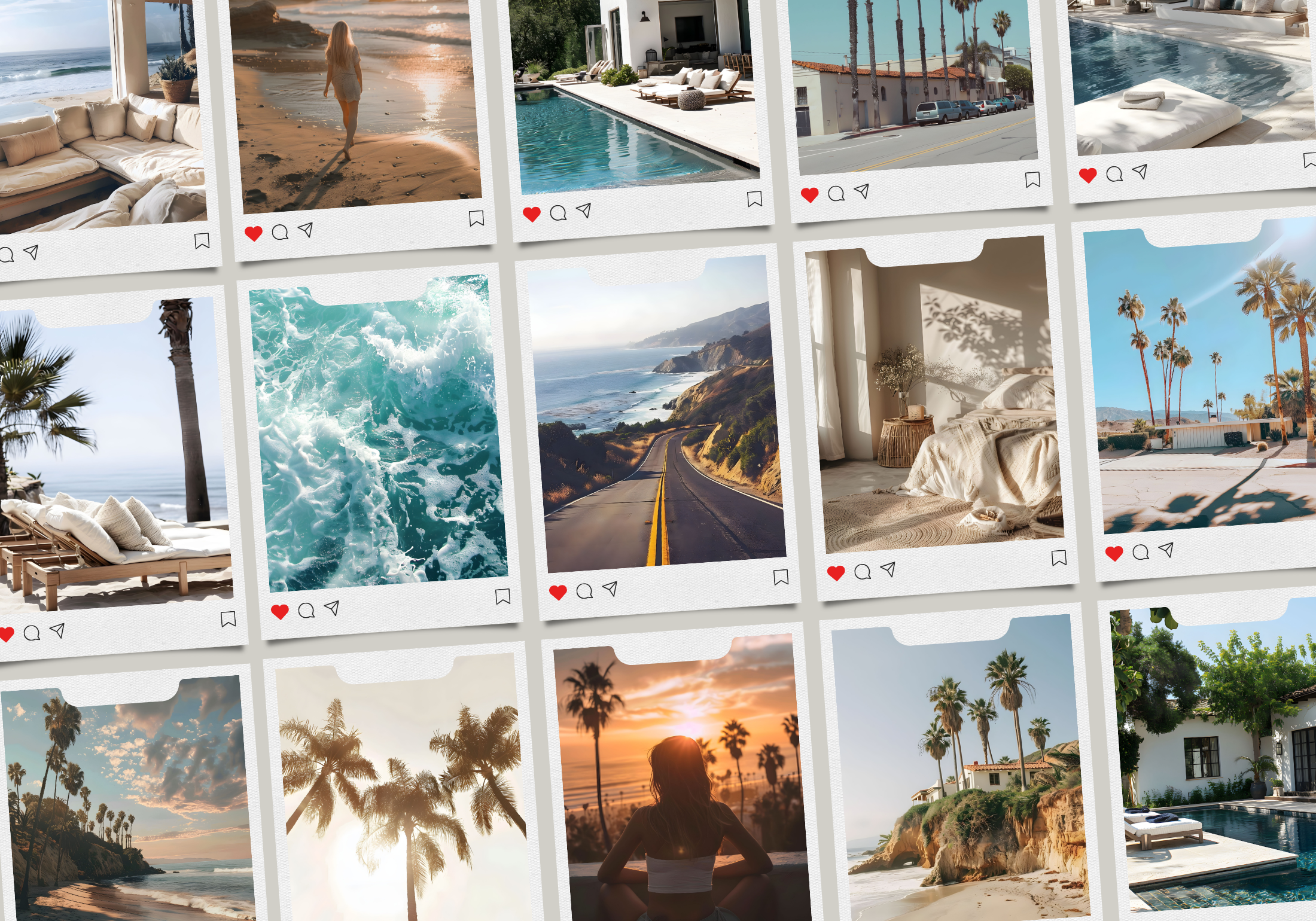 A collage of stock images from the "Coastal California" collection, ideal for creating a stunning social media aesthetic.