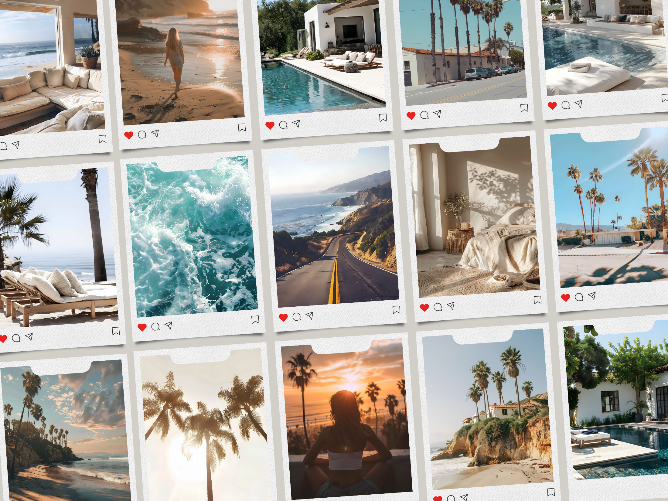 A collage of stock images from the "Coastal California" collection, ideal for creating a stunning social media aesthetic.