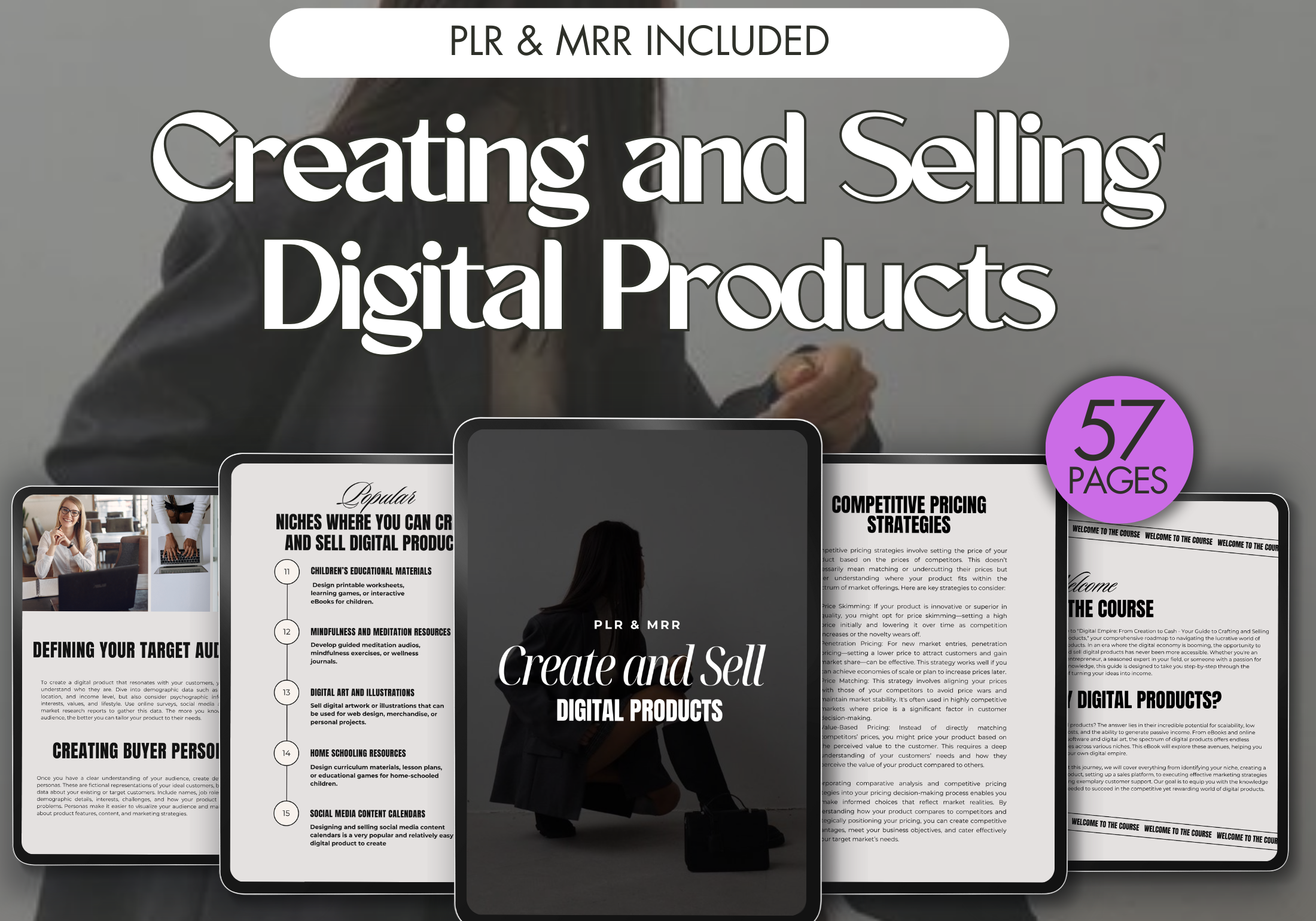 The cover of the "Create and Sell Digital Products" eBook, emphasizing its focus on selling digital products with PLR and MRR included.