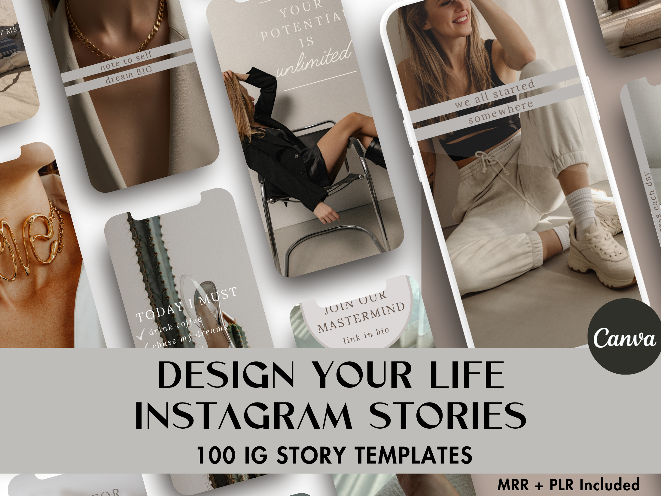 Preview of Design Your Life Instagram Story Templates, showcasing customizable Canva templates for social media marketing.