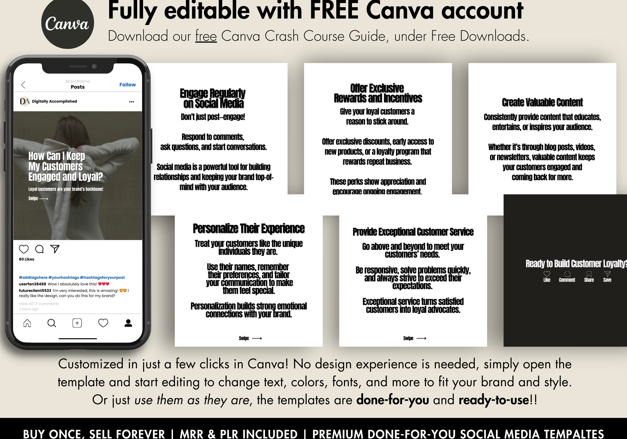 Example of the editable Canva Instagram carousel templates included in the product, ideal for customizing business growth strategies.