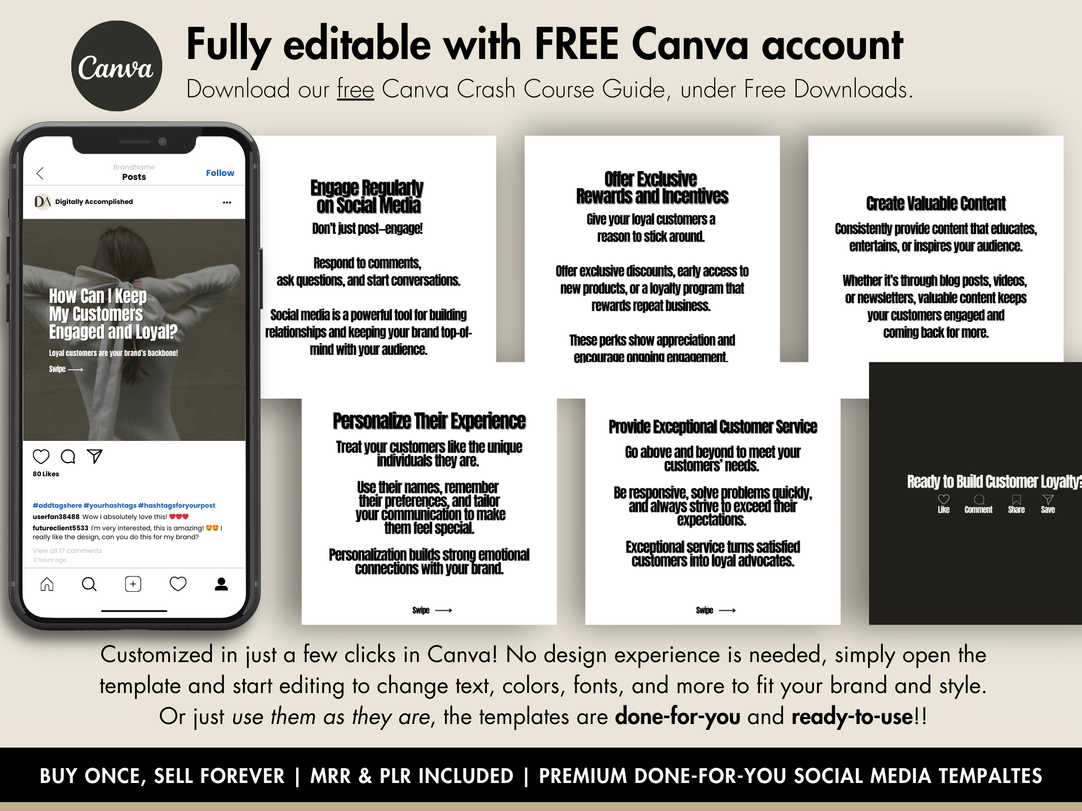 Example of the editable Canva Instagram carousel templates included in the product, ideal for customizing business growth strategies.
