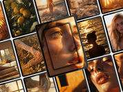 Collage of golden hour-themed beach images from the Gleam of Gold Bundle, highlighting the variety of sunset and glow aesthetics.