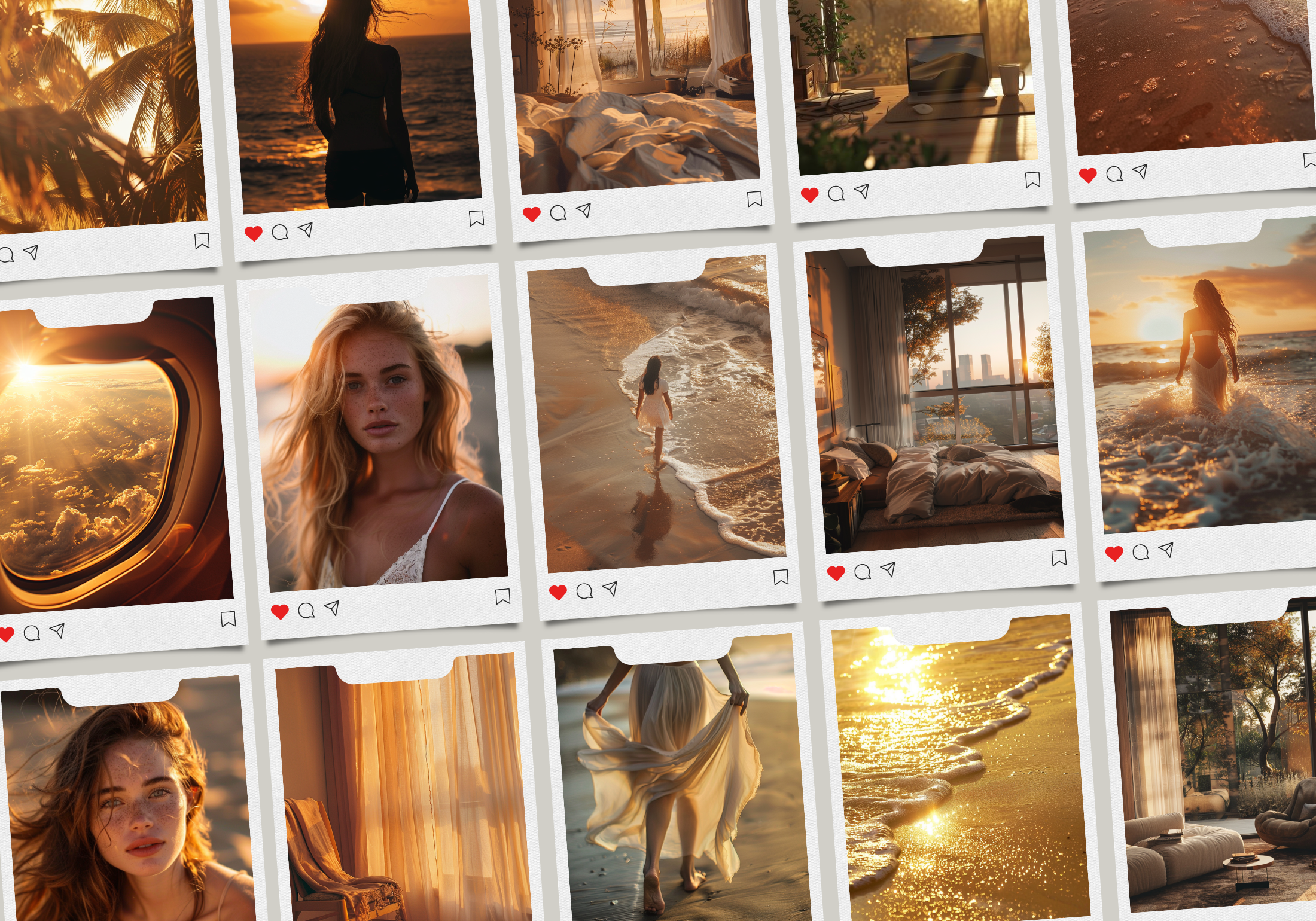 Instagram-style mockup displaying golden hour beach-themed images, perfect for creating stunning social media posts