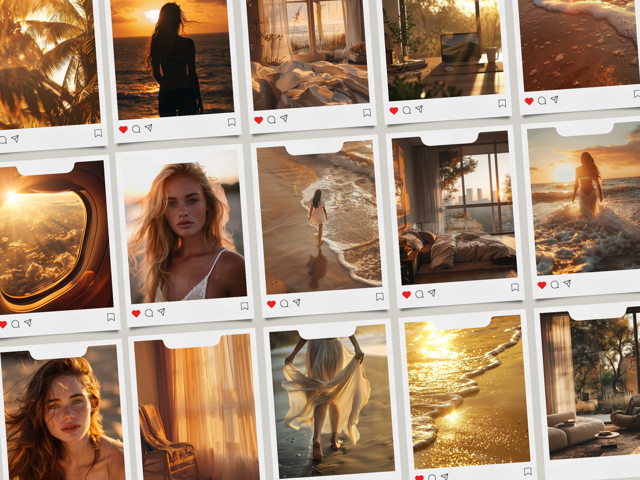 Instagram-style mockup displaying golden hour beach-themed images, perfect for creating stunning social media posts