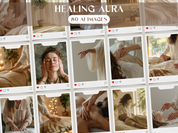 Overview of the "Healing Aura" stock image collection, offering 80 faceless stock AI images designed to infuse serenity and healing energy into content.