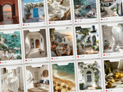 Polaroid-style collage featuring various Mediterranean scenes, from serene beaches to beautiful coastal architecture.