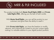 Details on the Master Resell Rights (MRR) and Private Label Rights (PLR) offered with the Melanin Luxury Woman AI image collection.