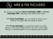 Details on the Master Resell Rights (MRR) and Private Label Rights (PLR) included in the "Mind & Body" stock photo bundle.