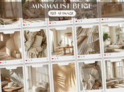 Overview of the "Minimalist Beige" stock image collection, presenting 125 high-quality lifestyle AI images that showcase warm, minimalist aesthetics.