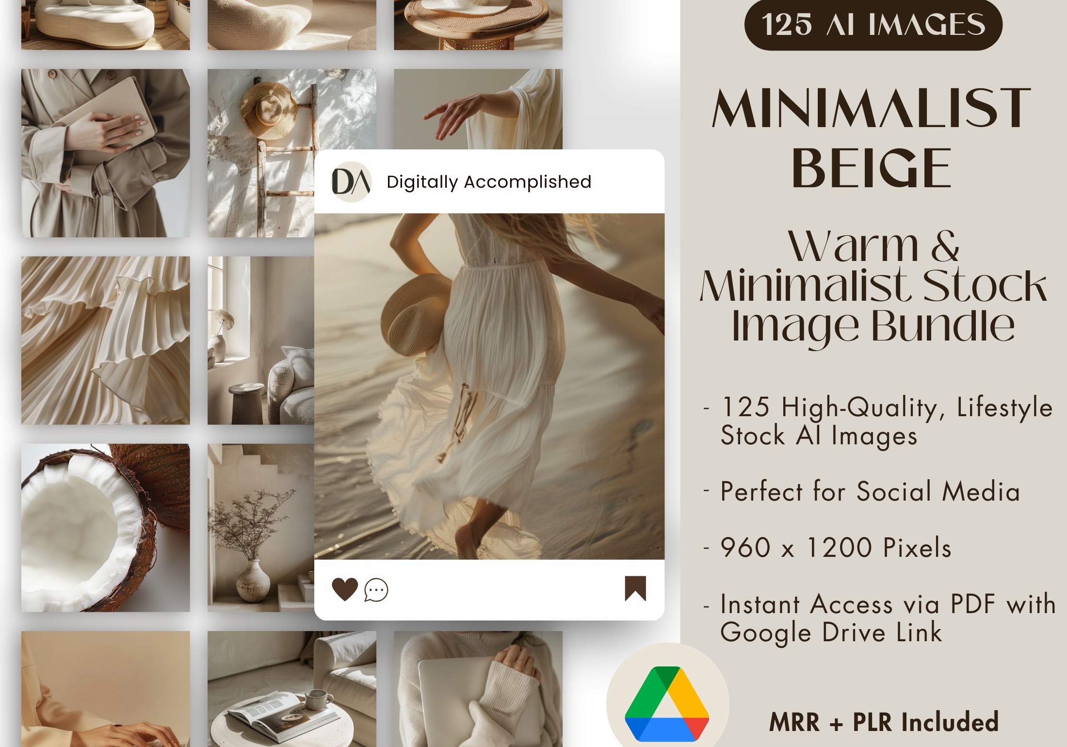 Cover image showcasing the 'Minimalist Beige' warm and minimalist stock photo bundle, highlighting a serene, neutral-toned aesthetic.