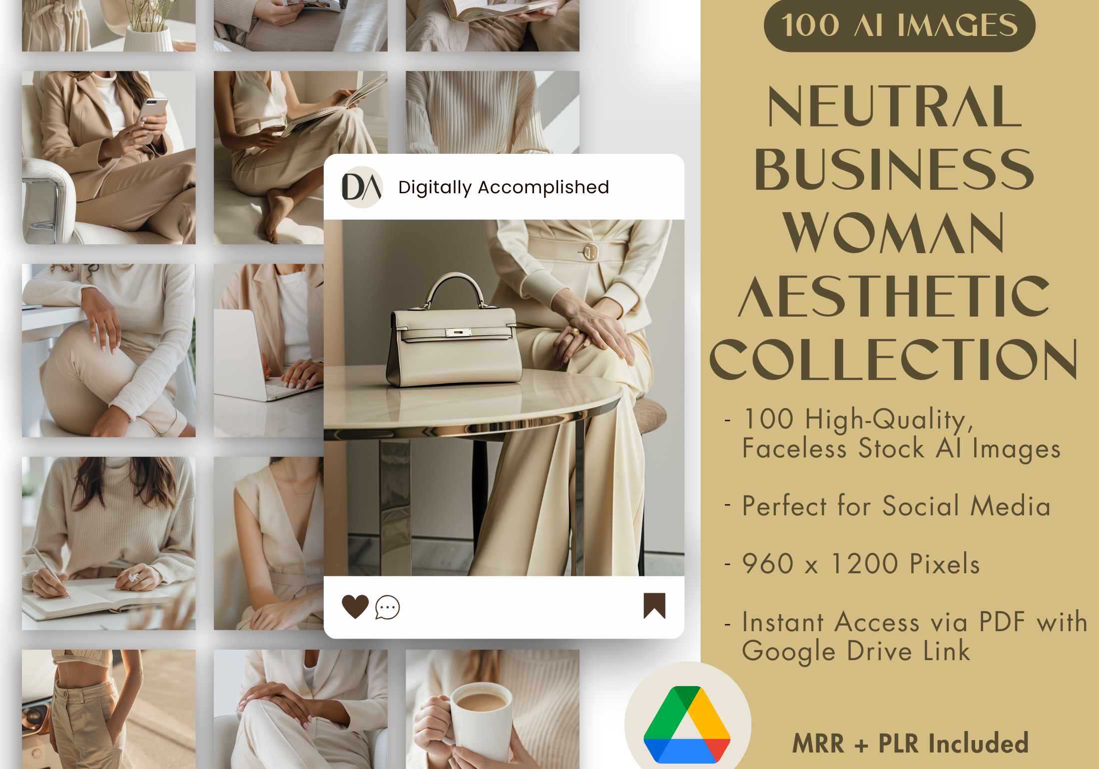 Overview of the Neutral Business Woman Aesthetic Collection, highlighting the minimalistic and professional tone of the images.