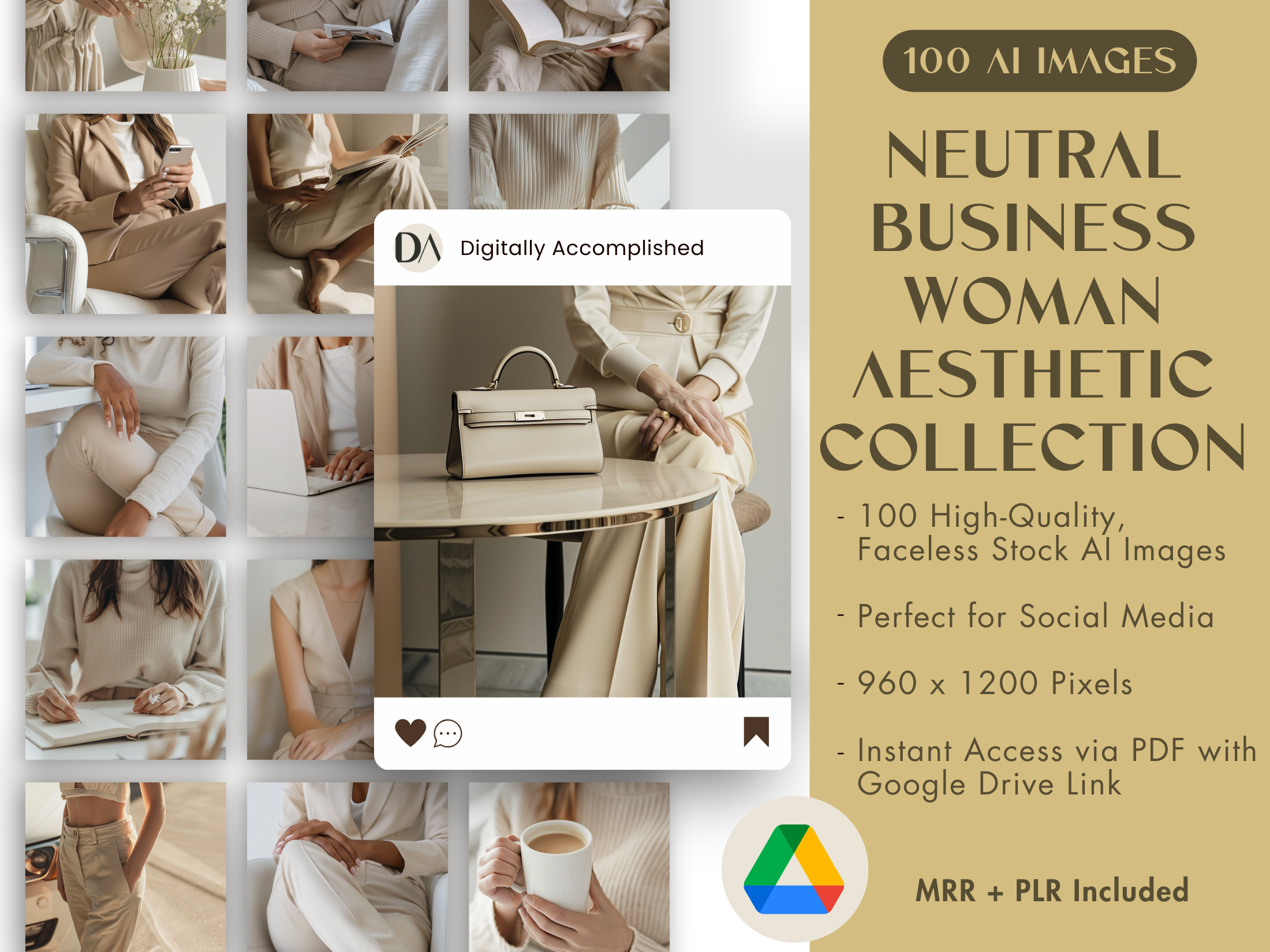 Overview of the Neutral Business Woman Aesthetic Collection, highlighting the minimalistic and professional tone of the images.