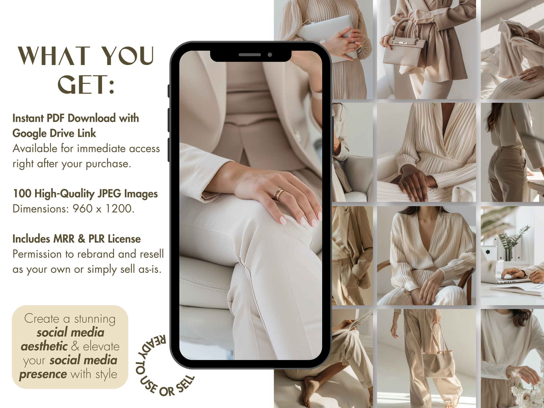 Product overview of the Neutral Business Woman Aesthetic Collection, emphasizing the collection’s elegance and simplicity for marketing materials.