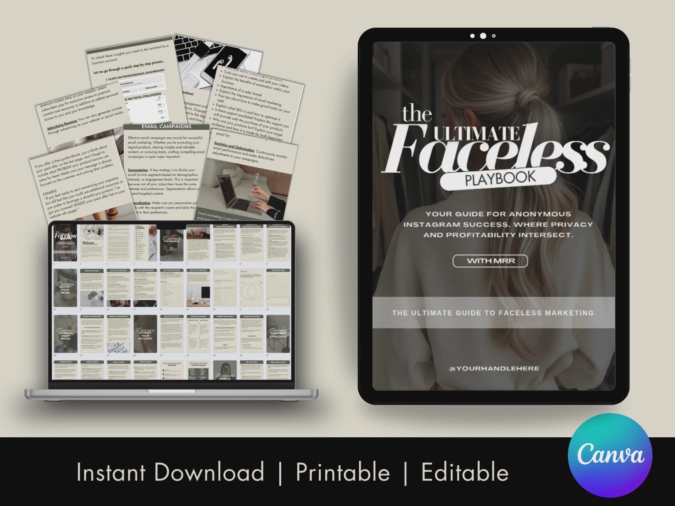 Video of 'Faceless Instagram Marketing Guide' showing page by page f the ebook.