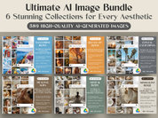 Cover image showcasing the "Ultimate AI Image Bundle," featuring six stunning collections for different aesthetics, highlighting a total of 589 high-quality AI-generated images.